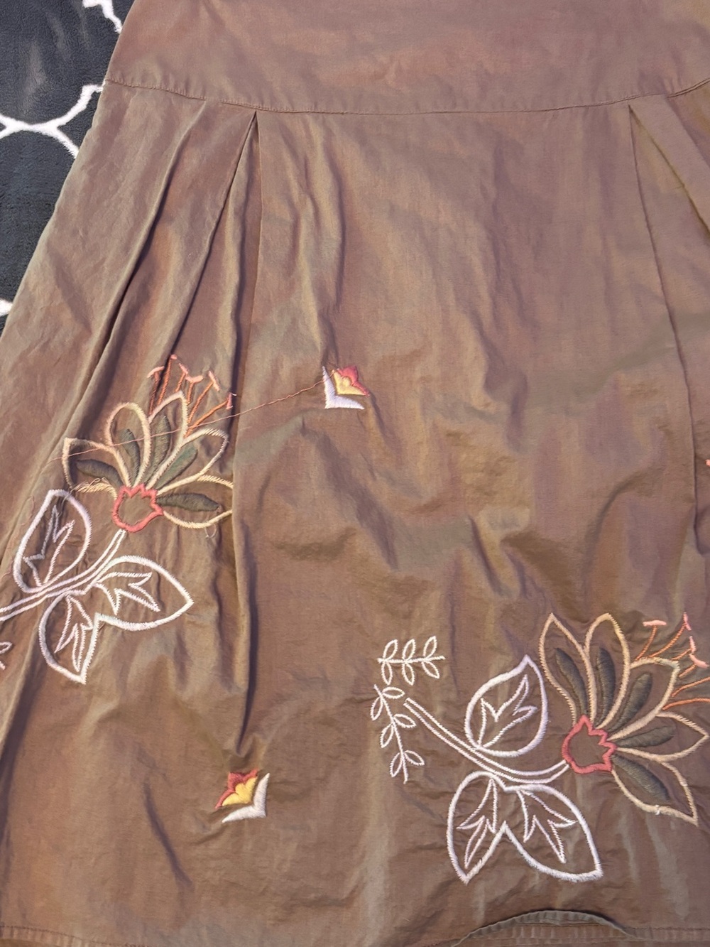 Merona Brown A-Line Skirt with Floral Embroidery